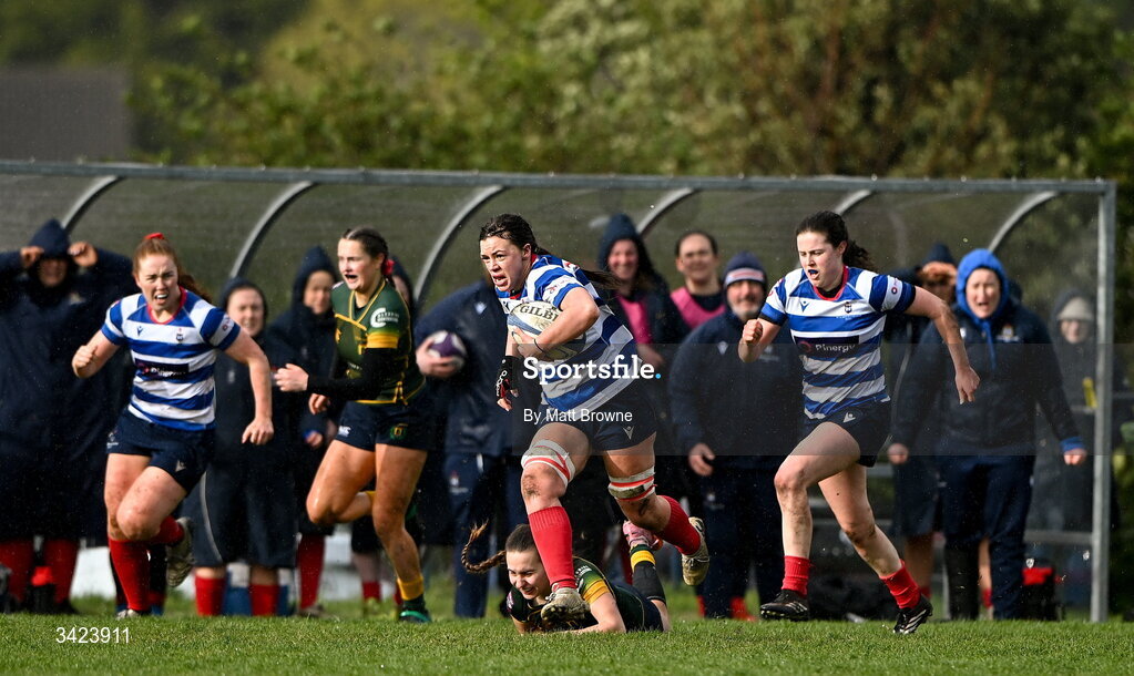 11 April 2026; Maeve Óg O'Leary of Blackrock College during the Energia Women's All-Ireland League semi-final match between Blackrock College and Railway Union at Stradbrook Road in Dublin. Photo by Matt Browne/Sportsfile