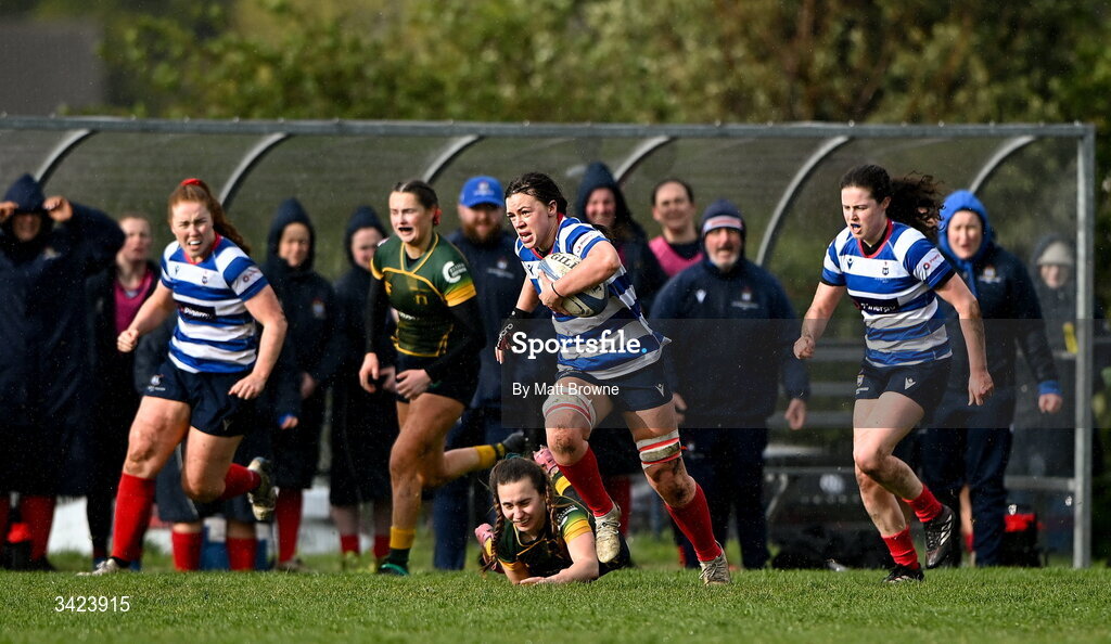 11 April 2026; Maeve Óg O'Leary of Blackrock College during the Energia Women's All-Ireland League semi-final match between Blackrock College and Railway Union at Stradbrook Road in Dublin. Photo by Matt Browne/Sportsfile