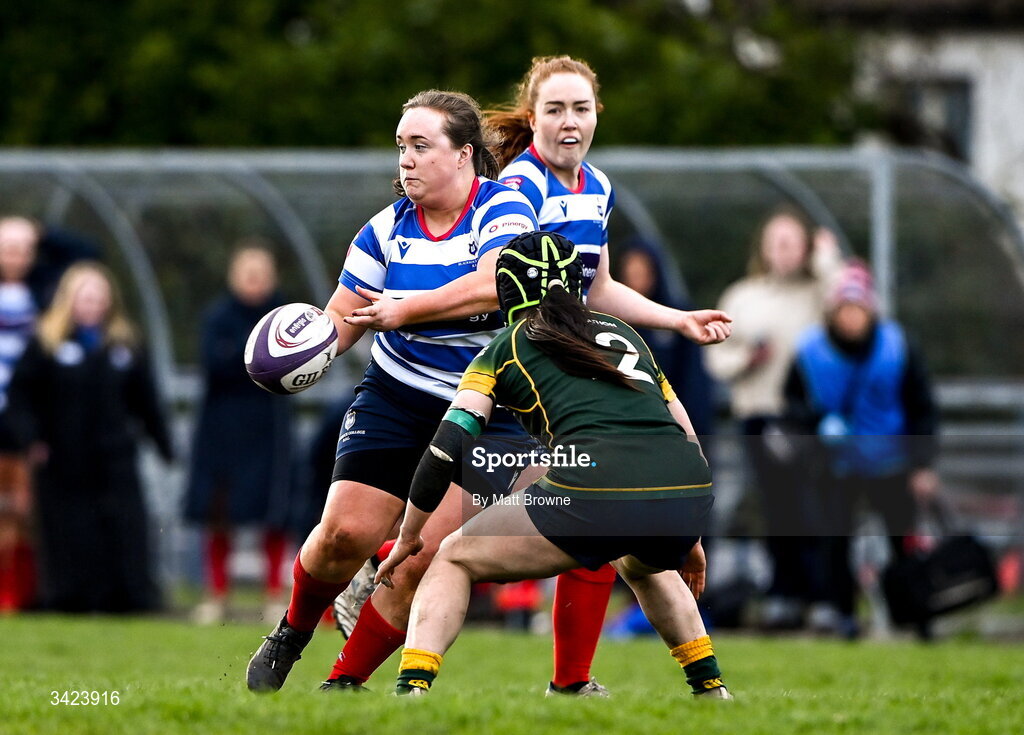 11 April 2026; Lisa Mullen of Blackrock College during the Energia Women's All-Ireland League semi-final match between Blackrock College and Railway Union at Stradbrook Road in Dublin. Photo by Matt Browne/Sportsfile