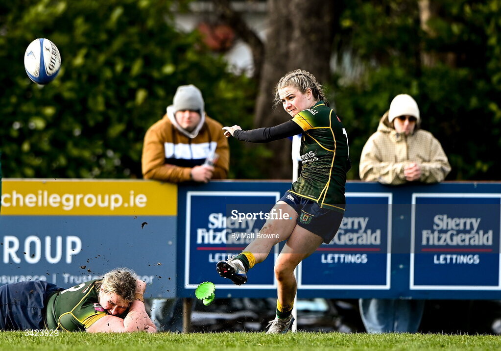 11 April 2026; Hannah Scanlan of Railway Union during the Energia Women's All-Ireland League semi-final match between Blackrock College and Railway Union at Stradbrook Road in Dublin. Photo by Matt Browne/Sportsfile