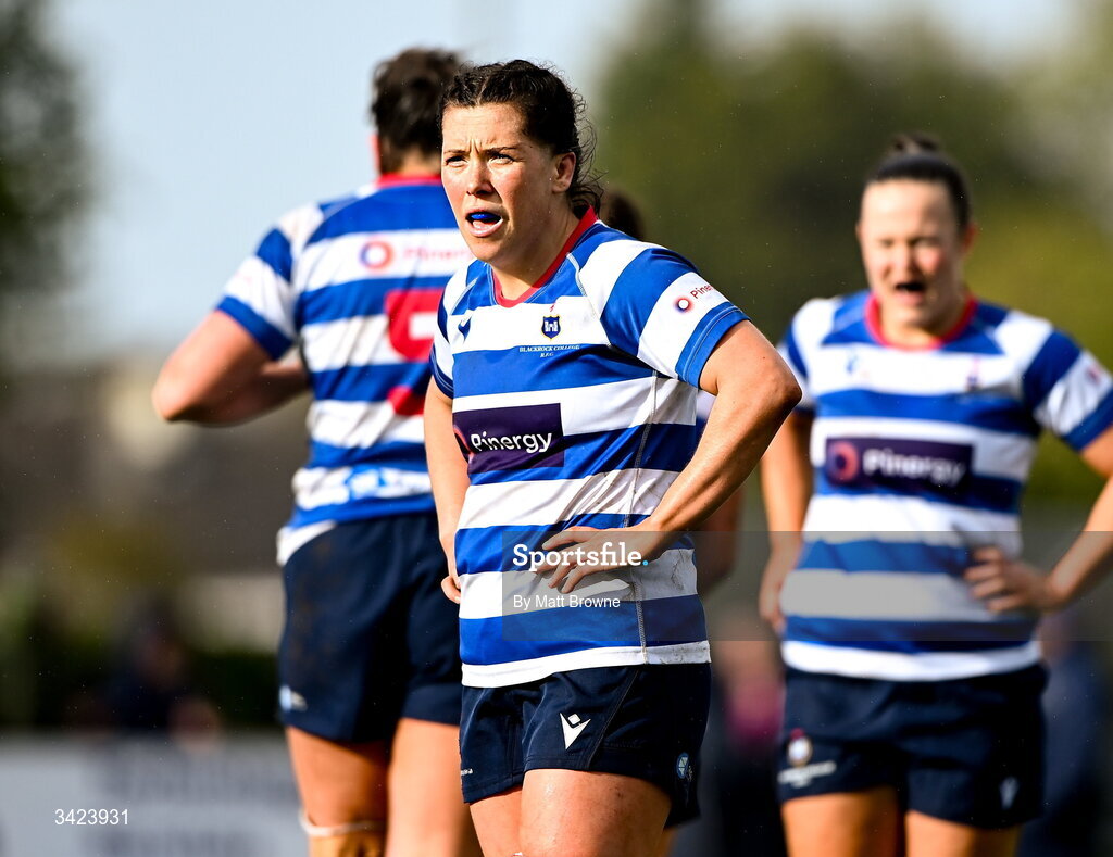 11 April 2026; Carrie O'Keeffe of Blackrock College during the Energia Women's All-Ireland League semi-final match between Blackrock College and Railway Union at Stradbrook Road in Dublin. Photo by Matt Browne/Sportsfile