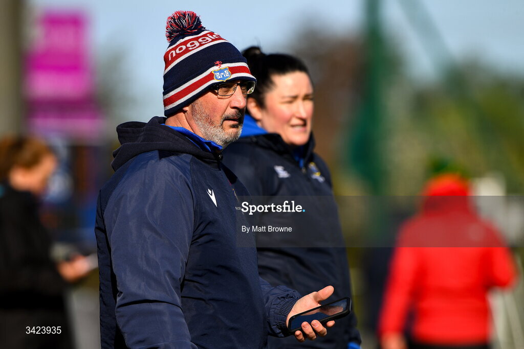11 April 2026; Blackrock College head coach Niall Neville during the Energia Women's All-Ireland League semi-final match between Blackrock College and Railway Union at Stradbrook Road in Dublin. Photo by Matt Browne/Sportsfile