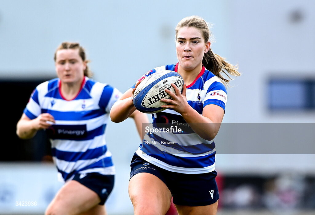 11 April 2026; Cara Martin of Blackrock College during the Energia Women's All-Ireland League semi-final match between Blackrock College and Railway Union at Stradbrook Road in Dublin. Photo by Matt Browne/Sportsfile