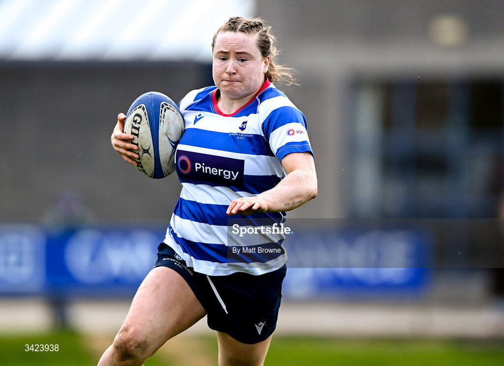 11 April 2026; Meabh Deely of Blackrock College during the Energia Women's All-Ireland League semi-final match between Blackrock College and Railway Union at Stradbrook Road in Dublin. Photo by Matt Browne/Sportsfile
