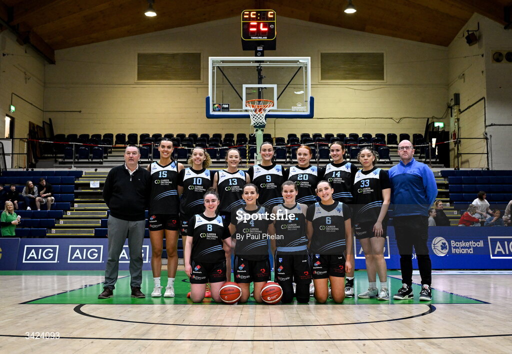 12 April 2026; UCC Glanmire squad photo before the Basketball Ireland Women's Superleague final match between Trinity Meteors and UCC Glanmire at the National Basketball Arena in Tallaght, Dublin. Photo by Paul Phelan/Sportsfile