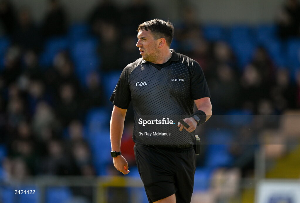 12 April 2026; Referee Kieran Eannetta during the Leinster GAA Football Senior Championship Round 1 match between Longford and Westmeath at Glennon Bros Pearse Park in Longford. Photo by Ray McManus/Sportsfile