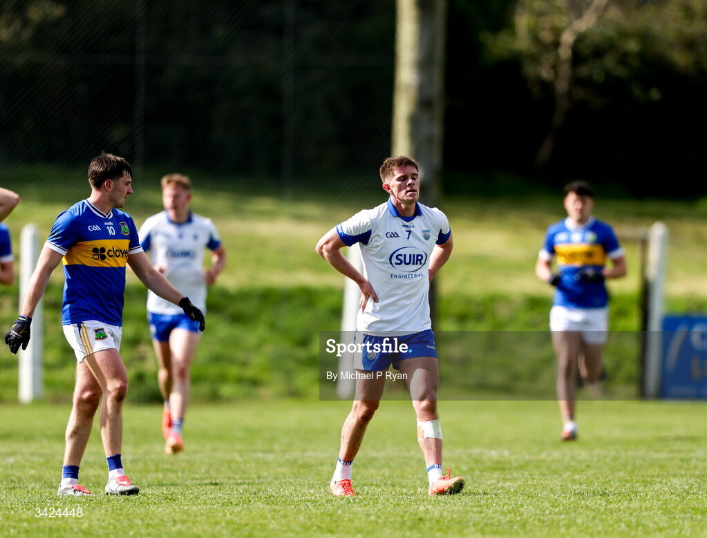 12 April 2026; Conor Murray of Waterford reacts during the Munster GAA Football Senior Championship quarter-final match between Waterford and Tipperary at Cappoquin Logistics Fraher Field in Waterford. Photo by Michael P Ryan/Sportsfile