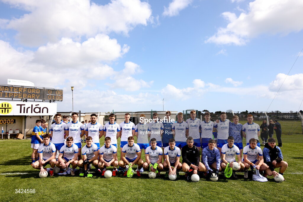 12 April 2026; The Waterford panel before the Munster GAA Football Senior Championship quarter-final match between Waterford and Tipperary at Cappoquin Logistics Fraher Field in Waterford. Photo by Michael P Ryan/Sportsfile