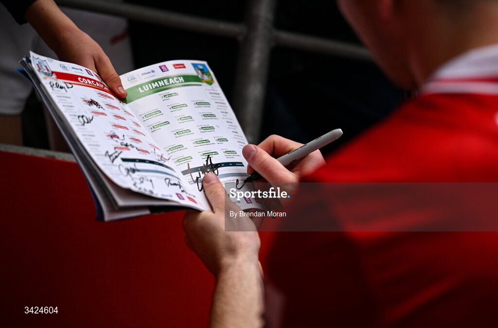 12 April 2026; Chris Óg Jones of Cork signs autographs after the Munster GAA Football Senior Championship quarter-final match between Cork and Limerick at SuperValu Páirc Uí Chaoimh in Cork. Photo by Brendan Moran/Sportsfile