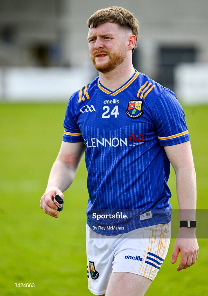 12 April 2026; Aidan McGuire of Longford after the Leinster GAA Football Senior Championship Round 1 match between Longford and Westmeath at Glennon Bros Pearse Park in Longford. Photo by Ray McManus/Sportsfile