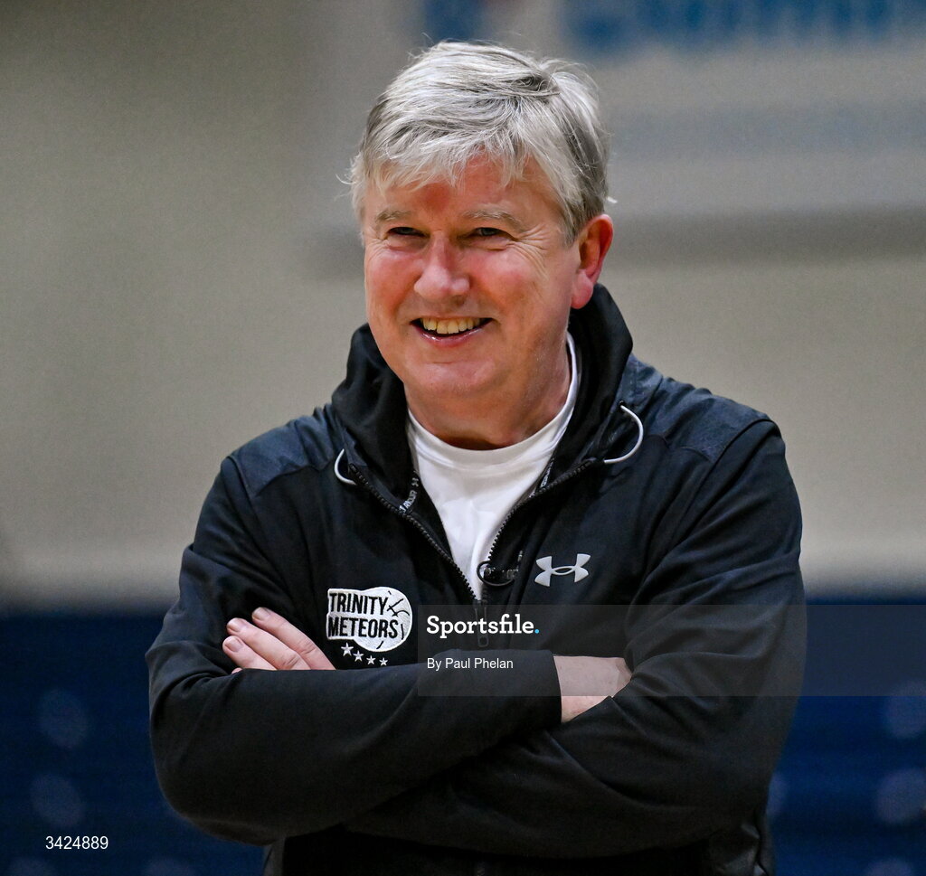 12 April 2026; Trinity Meteors head coach Seamas Donnelly after the Basketball Ireland Women's Superleague final match between Trinity Meteors and UCC Glanmire at the National Basketball Arena in Tallaght, Dublin. Photo by Paul Phelan/Sportsfile