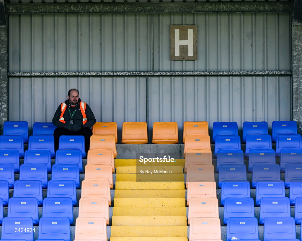 12 April 2026; A 'Maor' relaxes before the arrival of supporters for the Leinster GAA Football Senior Championship Round 1 match between Longford and Westmeath at Glennon Bros Pearse Park in Longford. Photo by Ray McManus/Sportsfile