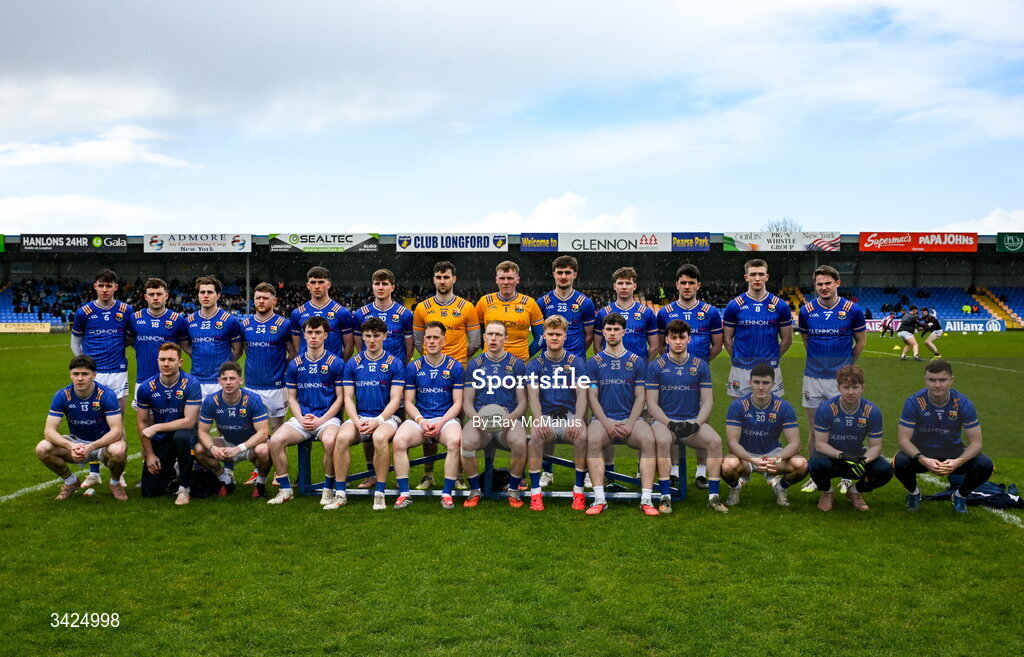 12 April 2026; The Longford squad before the Leinster GAA Football Senior Championship Round 1 match between Longford and Westmeath at Glennon Bros Pearse Park in Longford. Photo by Ray McManus/Sportsfile