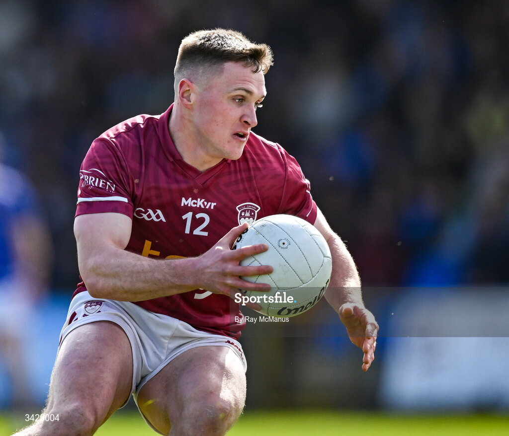 12 April 2026; Conor Dillon of Westmeath during the Leinster GAA Football Senior Championship Round 1 match between Longford and Westmeath at Glennon Bros Pearse Park in Longford. Photo by Ray McManus/Sportsfile