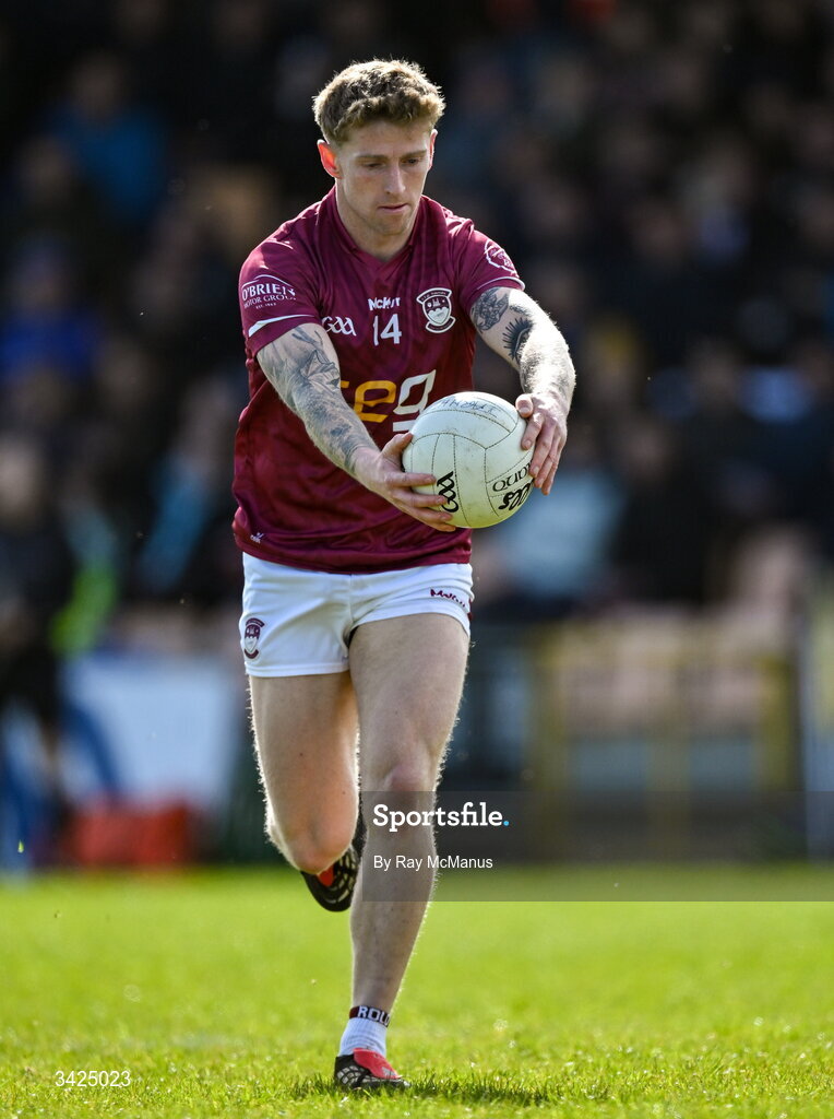 12 April 2026; Luke Loughlin of Westmeath during the Leinster GAA Football Senior Championship Round 1 match between Longford and Westmeath at Glennon Bros Pearse Park in Longford. Photo by Ray McManus/Sportsfile