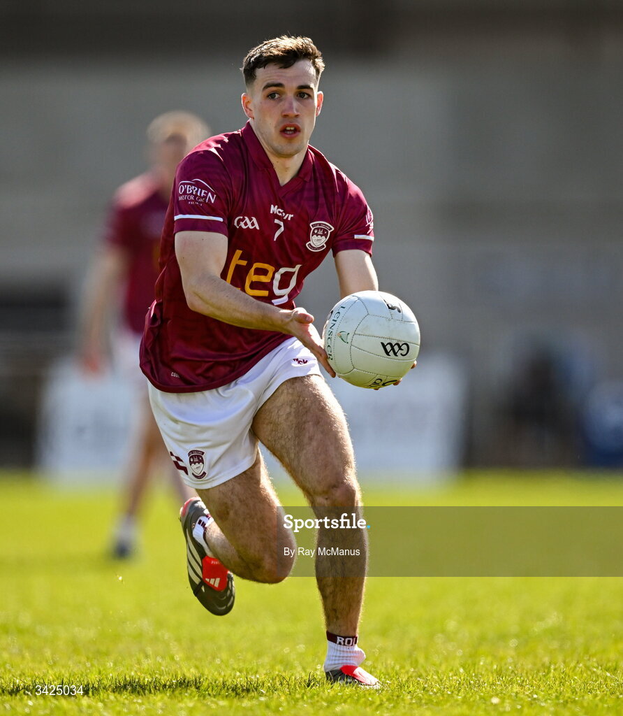 12 April 2026; Matthew Whittaker of Westmeath during the Leinster GAA Football Senior Championship Round 1 match between Longford and Westmeath at Glennon Bros Pearse Park in Longford. Photo by Ray McManus/Sportsfile