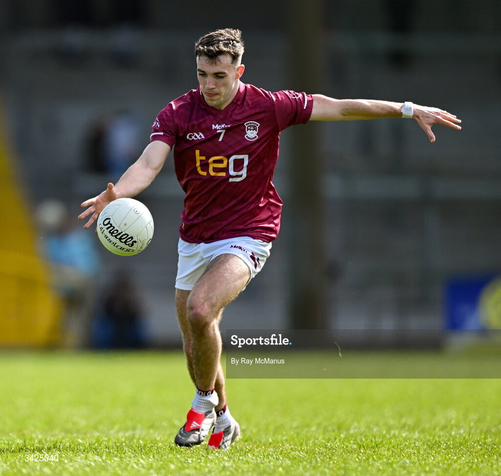 12 April 2026; Matthew Whittaker of Westmeath during the Leinster GAA Football Senior Championship Round 1 match between Longford and Westmeath at Glennon Bros Pearse Park in Longford. Photo by Ray McManus/Sportsfile