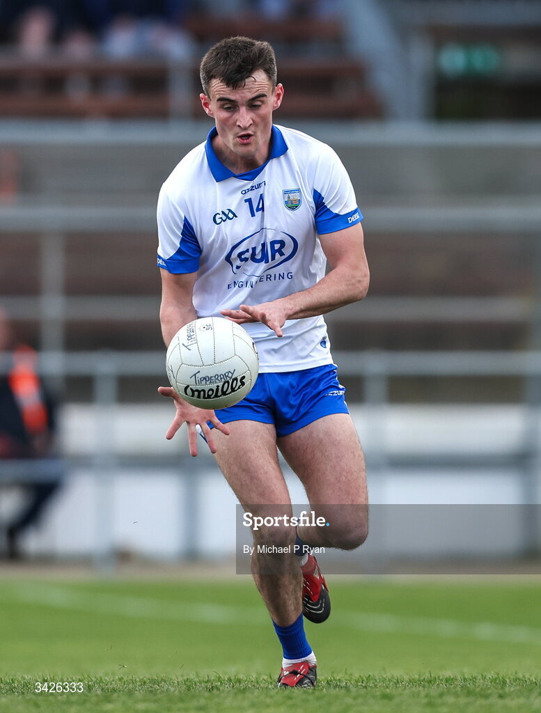 12 April 2026; Stephen Curry of Waterford during the Munster GAA Football Senior Championship quarter-final match between Waterford and Tipperary at Cappoquin Logistics Fraher Field in Waterford. Photo by Michael P Ryan/Sportsfile