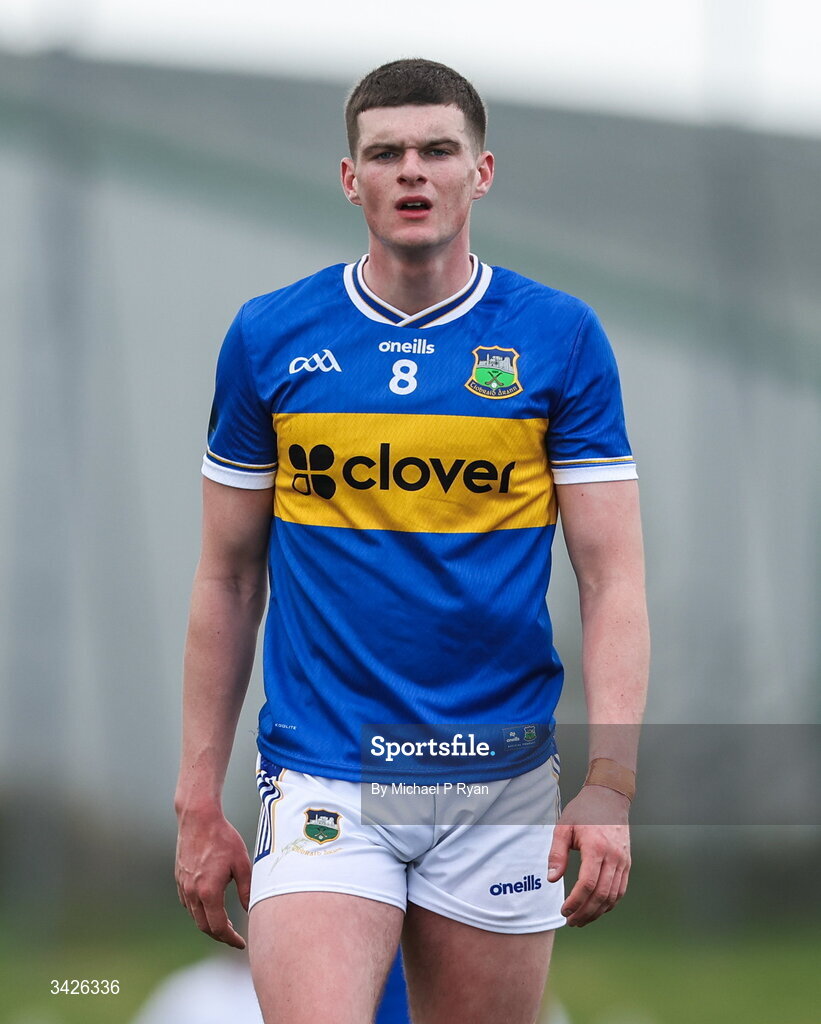 12 April 2026; Joe Higgins of Tipperary during the Munster GAA Football Senior Championship quarter-final match between Waterford and Tipperary at Cappoquin Logistics Fraher Field in Waterford. Photo by Michael P Ryan/Sportsfile