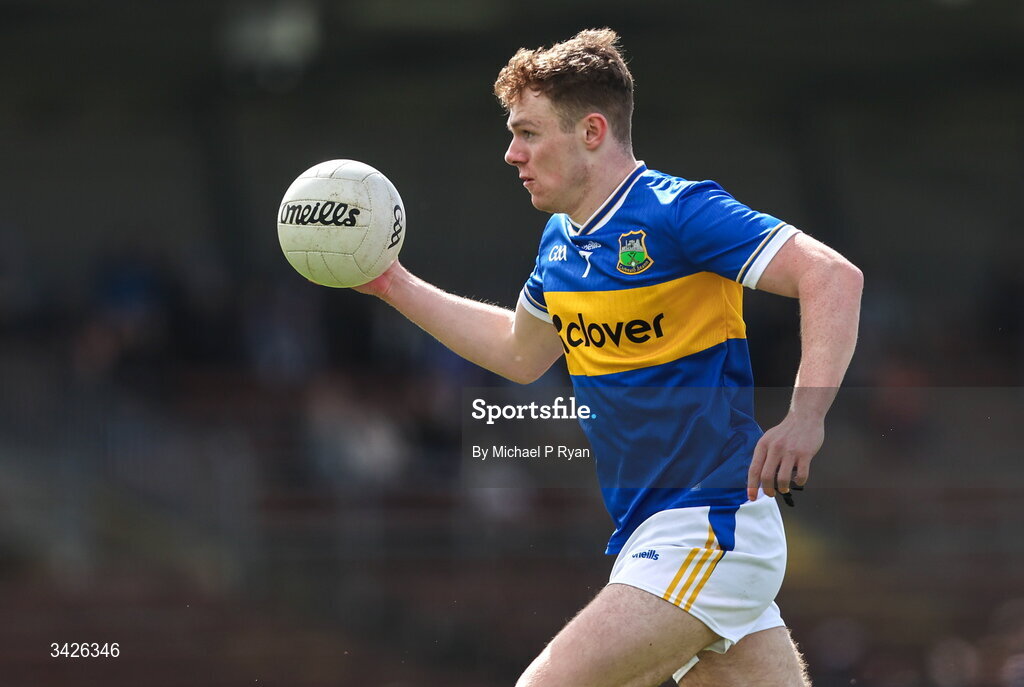 12 April 2026; Charlie King of Tipperary during the Munster GAA Football Senior Championship quarter-final match between Waterford and Tipperary at Cappoquin Logistics Fraher Field in Waterford. Photo by Michael P Ryan/Sportsfile