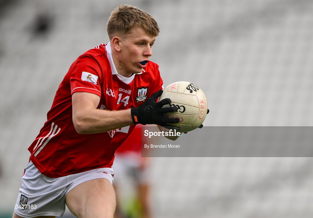 12 April 2026; Dara Sheedy of Cork during the Munster GAA Football Senior Championship quarter-final match between Cork and Limerick at SuperValu Páirc Uí Chaoimh in Cork. Photo by Brendan Moran/Sportsfile