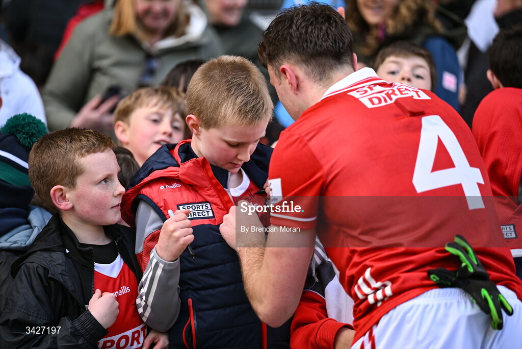 12 April 2026; Seán Meehan of Cork signs autographs for supporters after the Munster GAA Football Senior Championship quarter-final match between Cork and Limerick at SuperValu Páirc Uí Chaoimh in Cork. Photo by Brendan Moran/Sportsfile