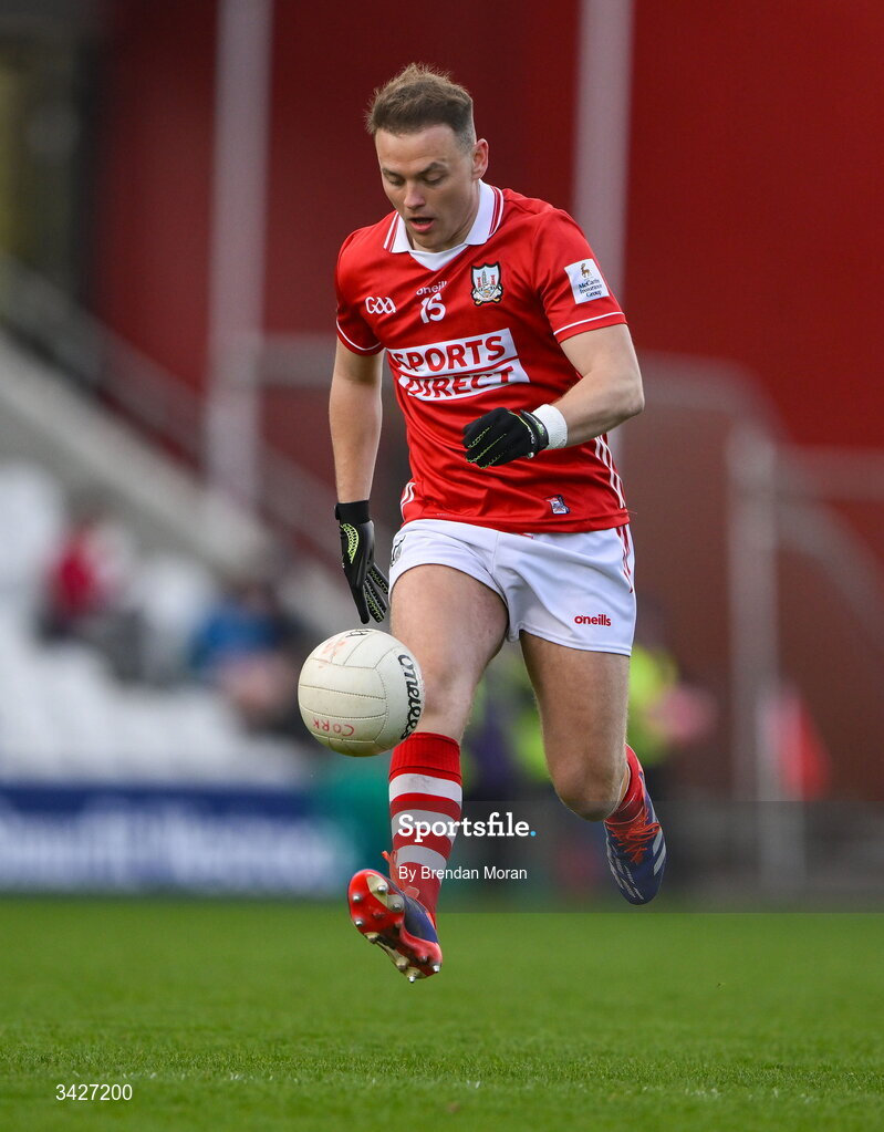 12 April 2026; Steven Sherlock of Cork during the Munster GAA Football Senior Championship quarter-final match between Cork and Limerick at SuperValu Páirc Uí Chaoimh in Cork. Photo by Brendan Moran/Sportsfile