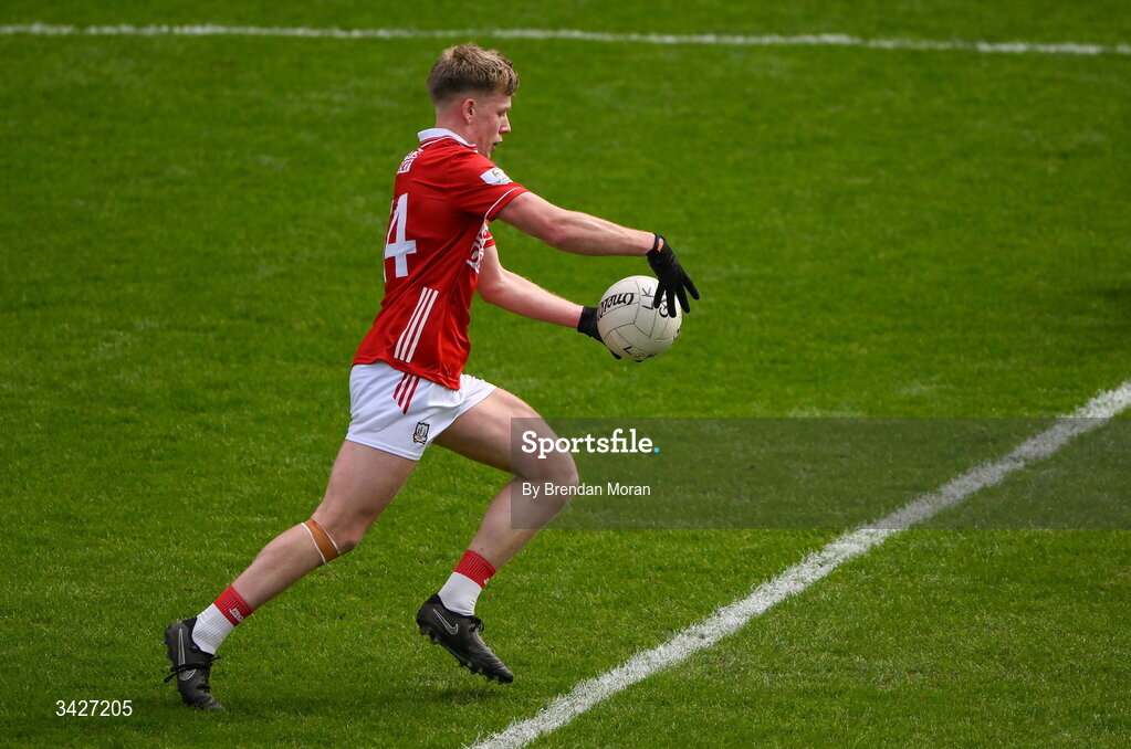 12 April 2026; Dara Sheedy of Cork during the Munster GAA Football Senior Championship quarter-final match between Cork and Limerick at SuperValu Páirc Uí Chaoimh in Cork. Photo by Brendan Moran/Sportsfile