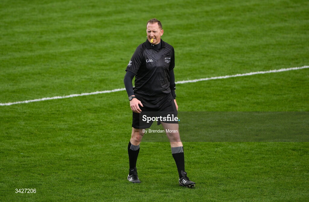 12 April 2026; Referee Séamus Mulhare during the Munster GAA Football Senior Championship quarter-final match between Cork and Limerick at SuperValu Páirc Uí Chaoimh in Cork. Photo by Brendan Moran/Sportsfile