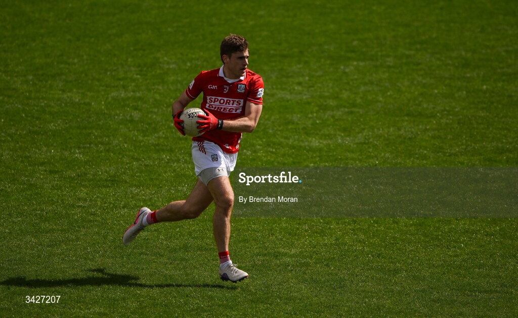 12 April 2026; Colm O’Callaghan of Cork during the Munster GAA Football Senior Championship quarter-final match between Cork and Limerick at SuperValu Páirc Uí Chaoimh in Cork. Photo by Brendan Moran/Sportsfile