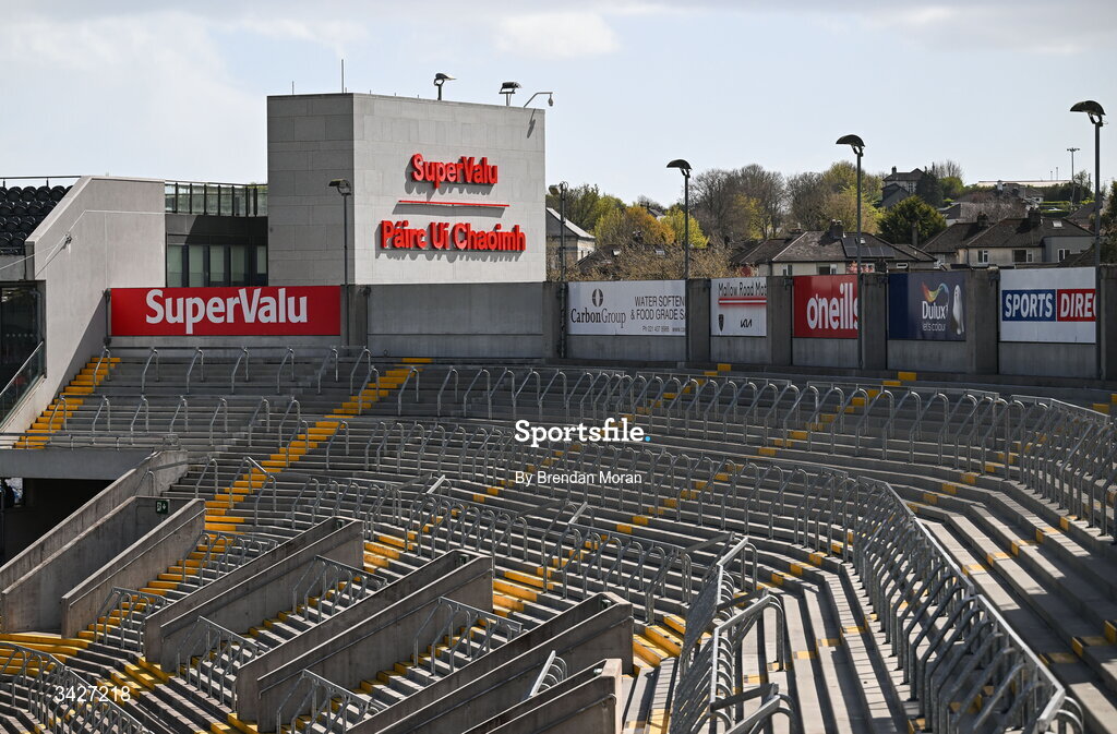12 April 2026; A general view of the city end terrace during the Munster GAA Football Senior Championship quarter-final match between Cork and Limerick at SuperValu Páirc Uí Chaoimh in Cork. Photo by Brendan Moran/Sportsfile