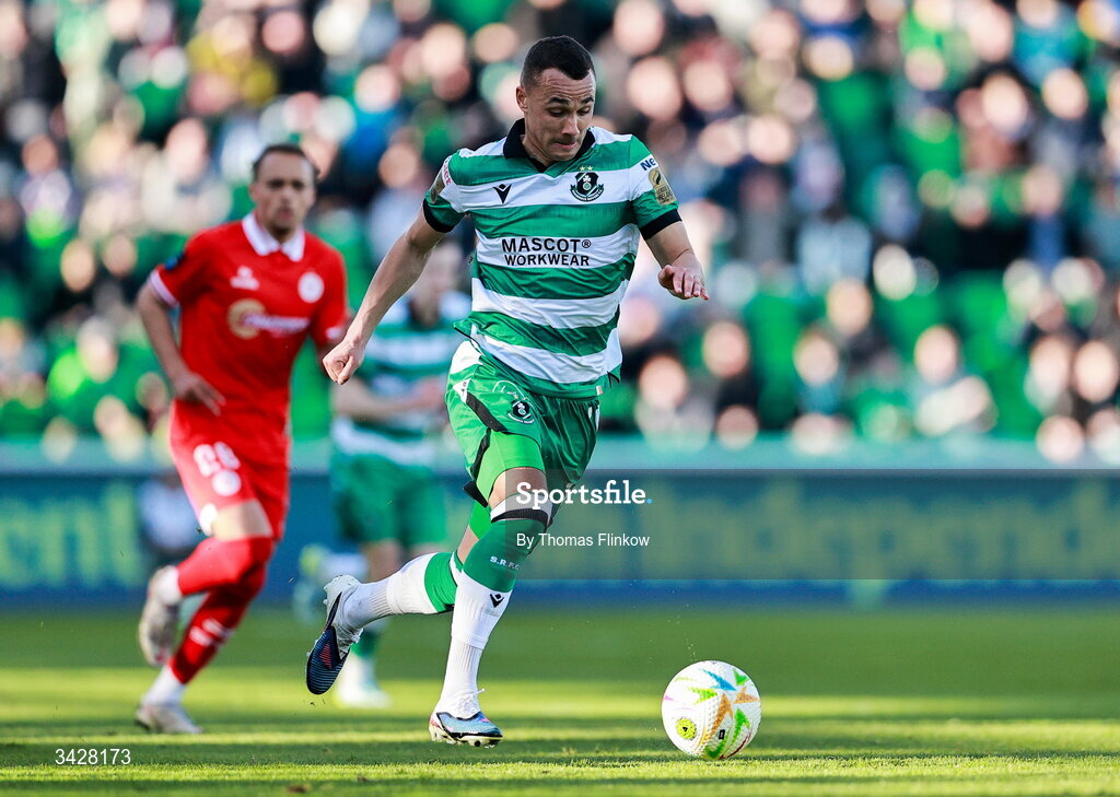 6 April 2026; Graham Burke of Shamrock Rovers during the SSE Airtricity Men's Premier Division match between Shamrock Rovers and Shelbourne at Tallaght Stadium in Dublin. Photo by Thomas Flinkow/Sportsfile