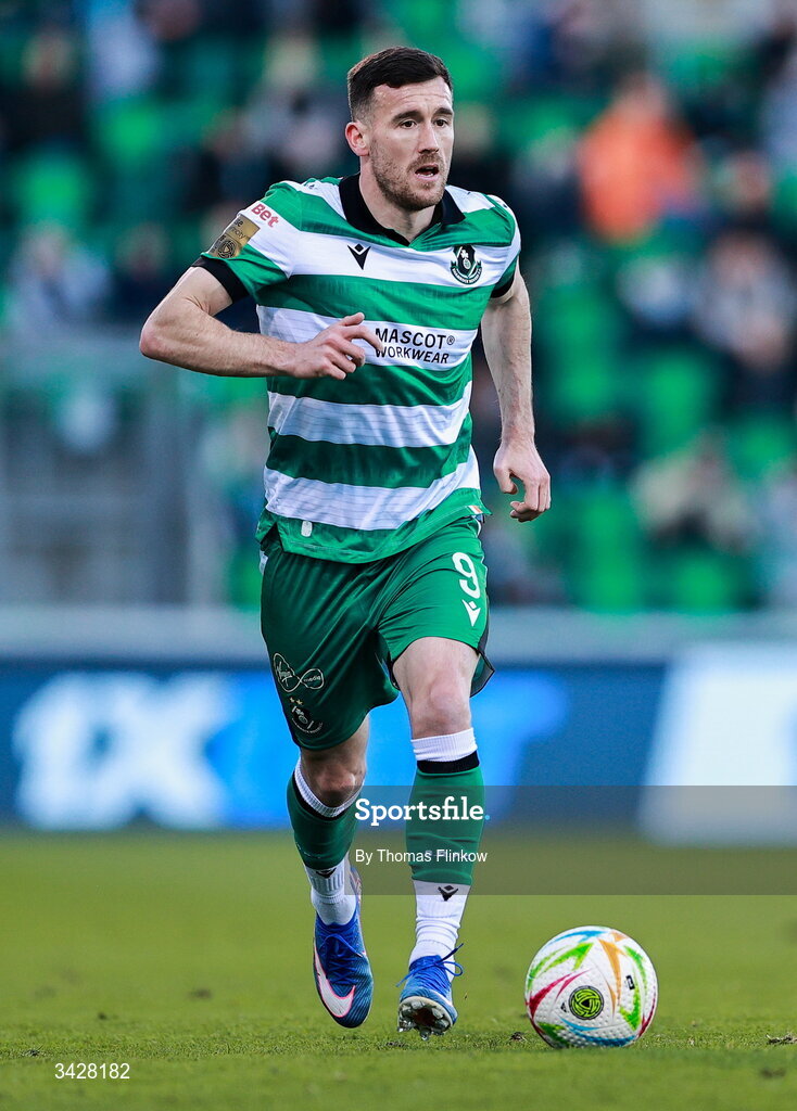 6 April 2026; Adam Matthews of Shamrock Rovers during the SSE Airtricity Men's Premier Division match between Shamrock Rovers and Shelbourne at Tallaght Stadium in Dublin. Photo by Thomas Flinkow/Sportsfile