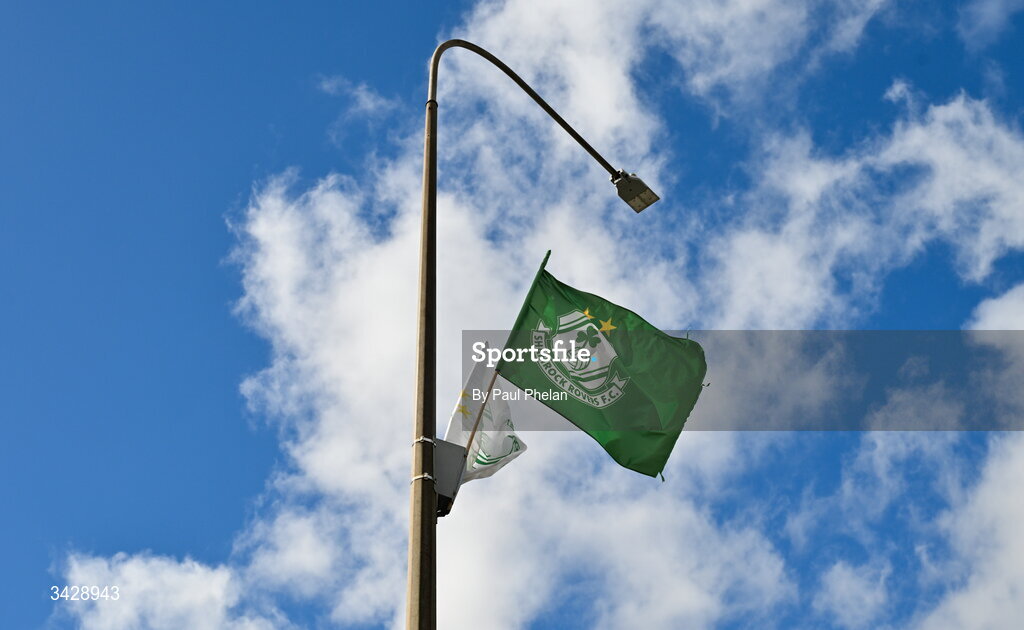 17 April 2026; A Shamrock Rovers flag outside Tallaght Stadium before the SSE Airtricity Men's Premier Division match between Shamrock Rovers and Bohemians at Tallaght Stadium in Dublin. Photo by Paul Phelan/Sportsfile