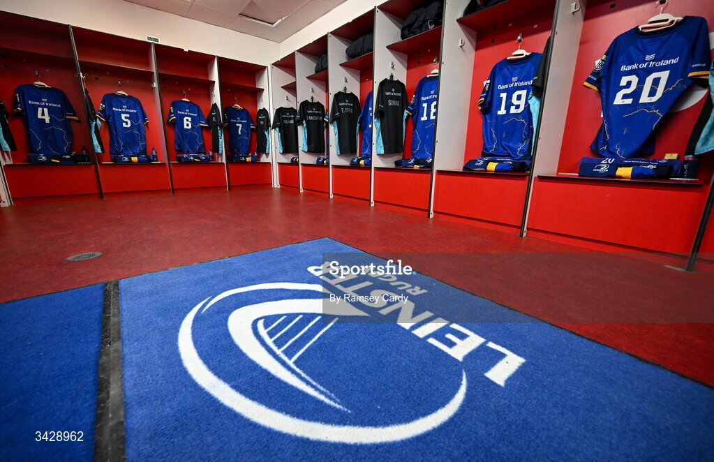 17 April 2026; The Leinster dressing room before the United Rugby Championship match between Ulster and Leinster at Affidea Stadium in Belfast. Photo by Ramsey Cardy/Sportsfile