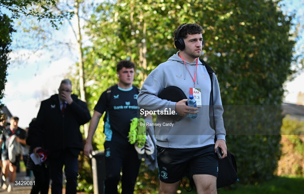 17 April 2026; James Culhane of Leinster arrives before the United Rugby Championship match between Ulster and Leinster at Affidea Stadium in Belfast. Photo by Ramsey Cardy/Sportsfile