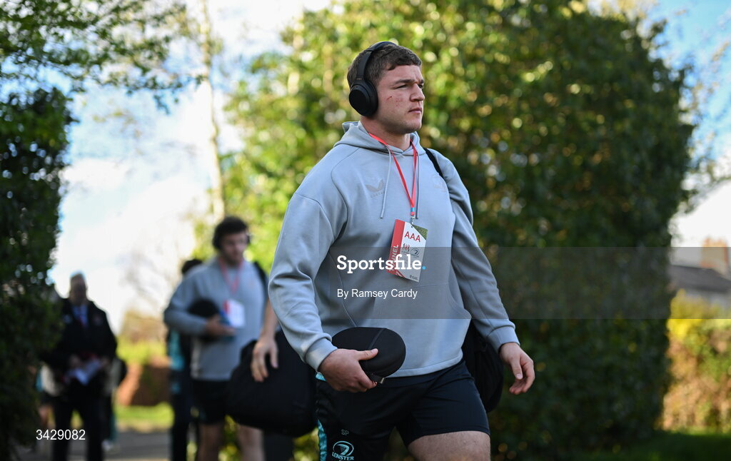 17 April 2026; Scott Penny of Leinster arrives before the United Rugby Championship match between Ulster and Leinster at Affidea Stadium in Belfast. Photo by Ramsey Cardy/Sportsfile