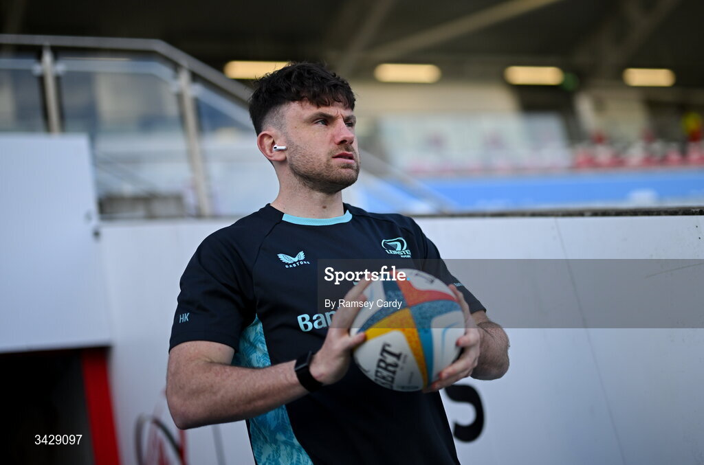 17 April 2026; Hugo Keenan of Leinster before the United Rugby Championship match between Ulster and Leinster at Affidea Stadium in Belfast. Photo by Ramsey Cardy/Sportsfile