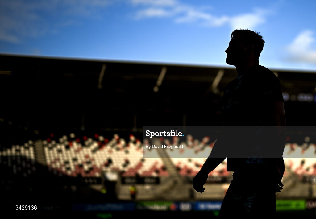 17 April 2026; Rónan Kelleher of Leinster walks the pitch before the United Rugby Championship match between Ulster and Leinster at Affidea Stadium in Belfast. Photo by David Fitzgerald/Sportsfile