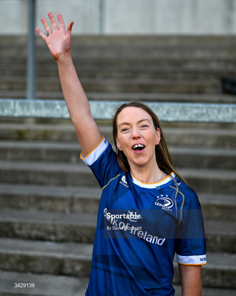 17 April 2026; Leinster supporter Maria Riley before the United Rugby Championship match between Ulster and Leinster at Affidea Stadium in Belfast. Photo by David Fitzgerald/Sportsfile