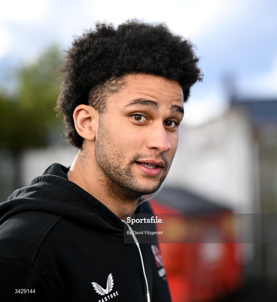 17 April 2026; Cormac Izuchukwu of Ulster arrives before the United Rugby Championship match between Ulster and Leinster at Affidea Stadium in Belfast. Photo by David Fitzgerald/Sportsfile