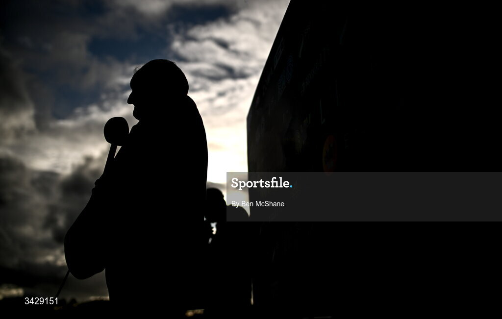 17 April 2026; Galway United manager John Caulfield is interviewed by LOITV before the SSE Airtricity Men's Premier Division match between Dundalk and Galway United at Oriel Park in Dundalk, Louth. Photo by Ben McShane/Sportsfile