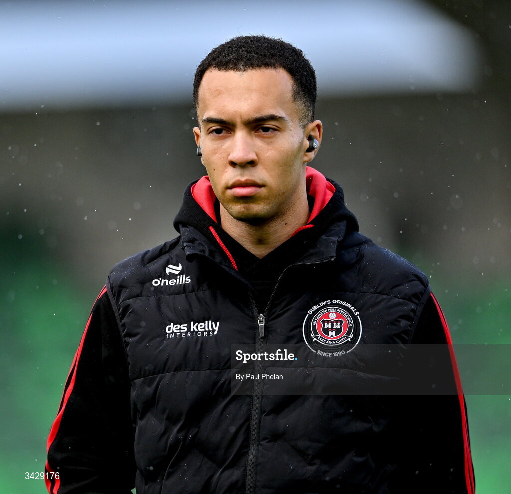 17 April 2026; Douglas James-Taylor of Bohemians arrives before the SSE Airtricity Men's Premier Division match between Shamrock Rovers and Bohemians at Tallaght Stadium in Dublin. Photo by Paul Phelan/Sportsfile