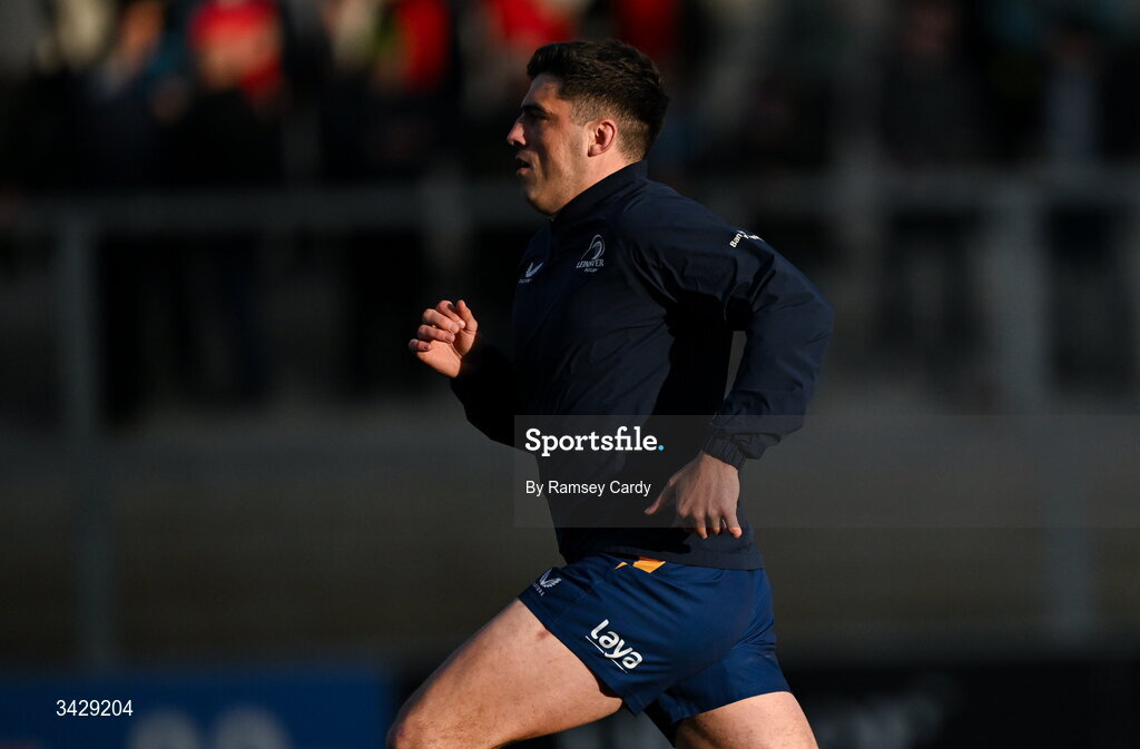 17 April 2026; Jimmy O'Brien of Leinster before the United Rugby Championship match between Ulster and Leinster at Affidea Stadium in Belfast. Photo by Ramsey Cardy/Sportsfile