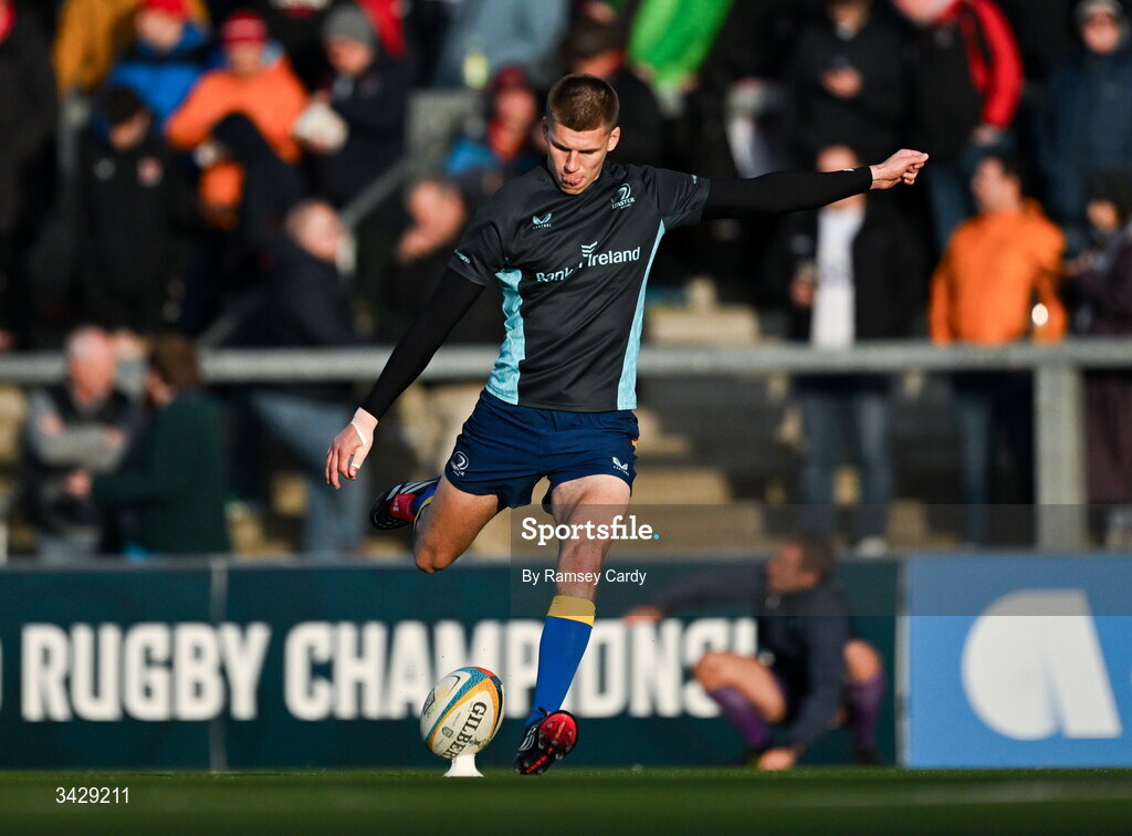 17 April 2026; Sam Prendergast of Leinster before the United Rugby Championship match between Ulster and Leinster at Affidea Stadium in Belfast. Photo by Ramsey Cardy/Sportsfile
