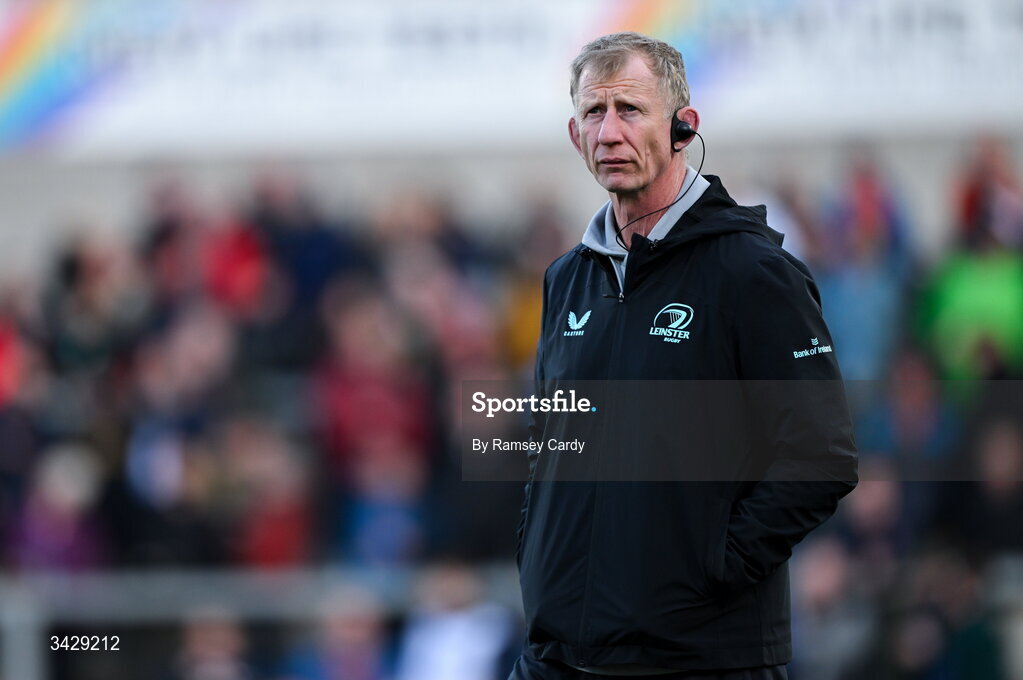 17 April 2026; Leinster head coach Leo Cullen before the United Rugby Championship match between Ulster and Leinster at Affidea Stadium in Belfast. Photo by Ramsey Cardy/Sportsfile