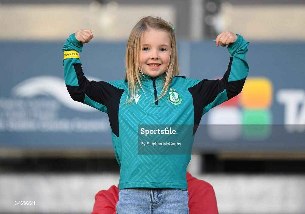 17 April 2026; Shamrock Rovers supporters Bella McAnaspie before the SSE Airtricity Men's Premier Division match between Shamrock Rovers and Bohemians at Tallaght Stadium in Dublin. Photo by Stephen McCarthy/Sportsfile