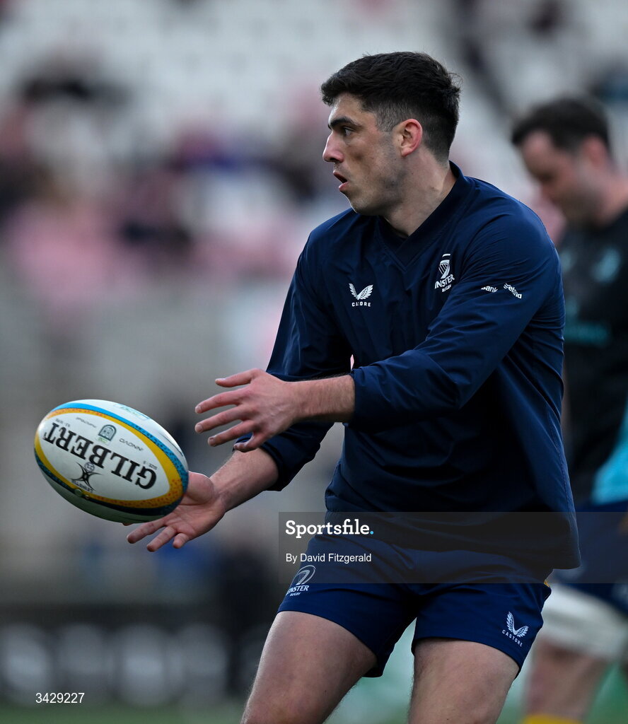 17 April 2026; Jimmy O'Brien of Leinster before the United Rugby Championship match between Ulster and Leinster at Affidea Stadium in Belfast. Photo by David Fitzgerald/Sportsfile
