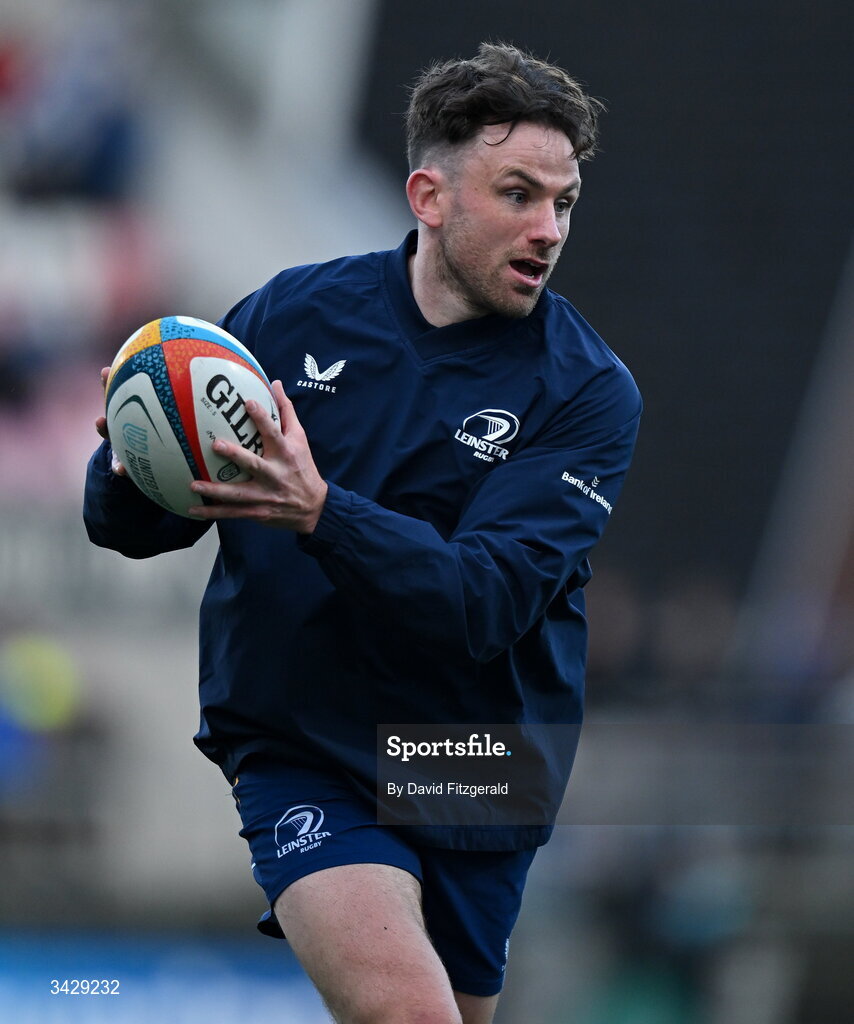17 April 2026; Hugo Keenan of Leinster before the United Rugby Championship match between Ulster and Leinster at Affidea Stadium in Belfast. Photo by David Fitzgerald/Sportsfile