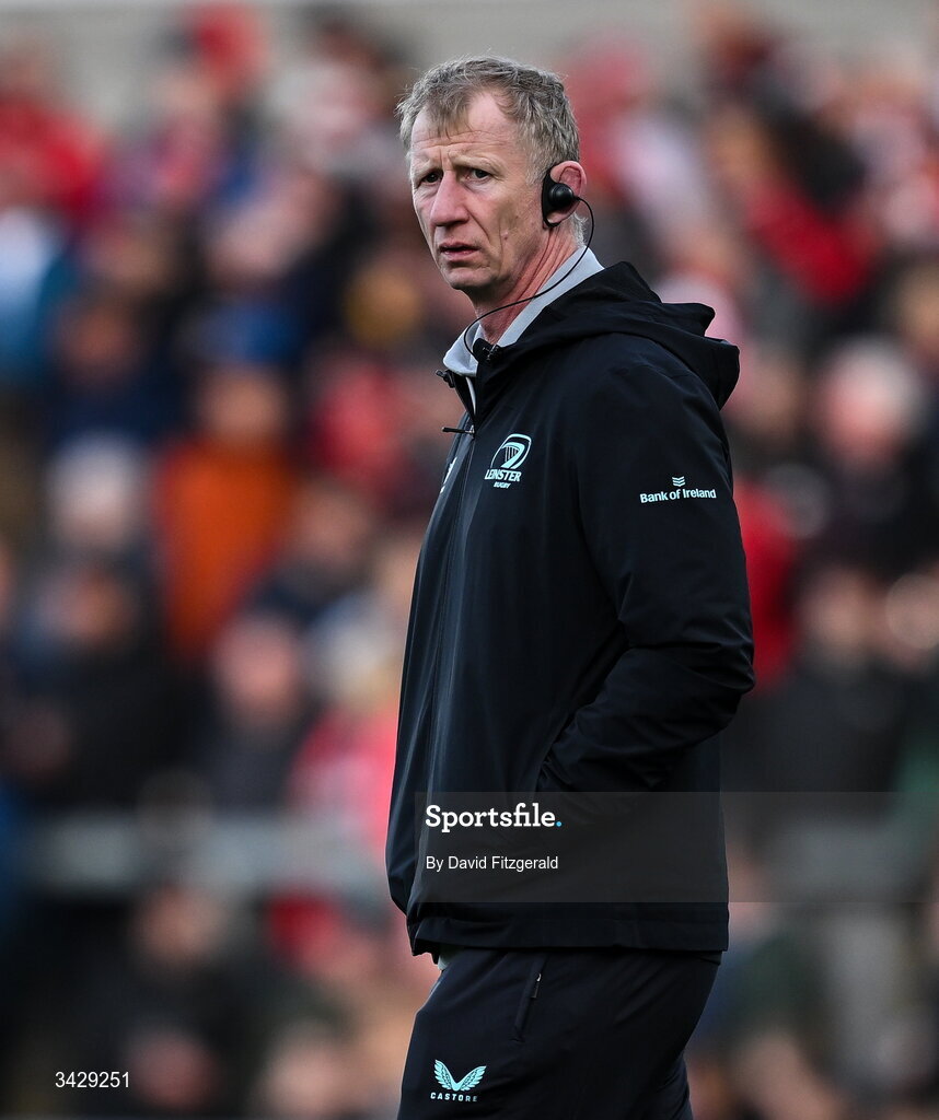 17 April 2026; Leinster head coach Leo Cullen before the United Rugby Championship match between Ulster and Leinster at Affidea Stadium in Belfast. Photo by David Fitzgerald/Sportsfile